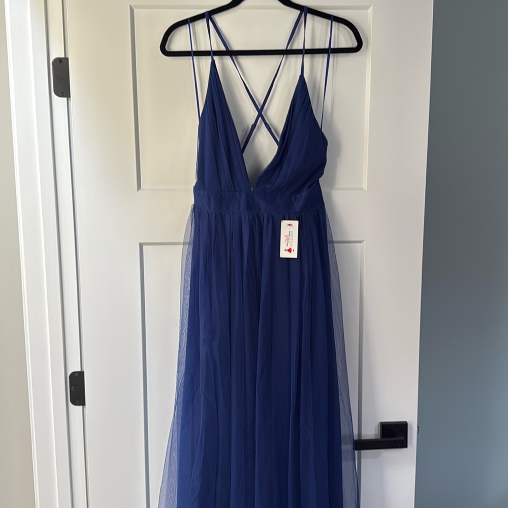 Cross back, plunging neckline dress
